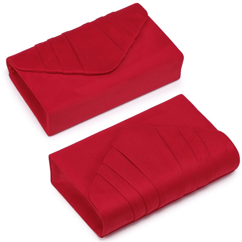 Dasein Womens Evening Bag Velvety Pleated Envelope Clutch Handbag Wedding Party Bridal Purse (Red) - Image 3